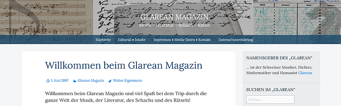 Das im Juni 2007 gegründete Online-Kultur-Journal «Glarean Magazin» widmet sich umfangreich den drei Kulturphänomenen Musik, Literatur und Schach. Es strebt qualitativ hochstehende und exklusive Inhalte an, die ebenso informieren wie unterhalten sollen.